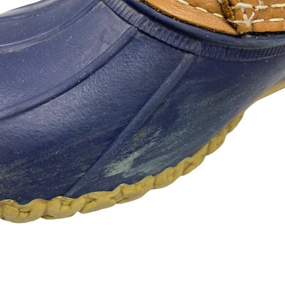 LL BEAN Women’s 8W Navy Brown Leather Classic 8 Inch Unlined Duck Bean Boots - Picture 4 of 10